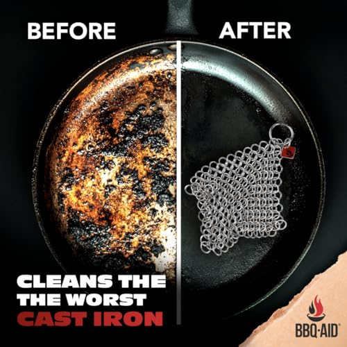Knapp Made Cast Iron Chainmail Scrubber Kitchen Set - 4" and 7" Sizes. Premium Stainless Steel Cleaner for Your Finest Pots, Pans, and Kitchenware