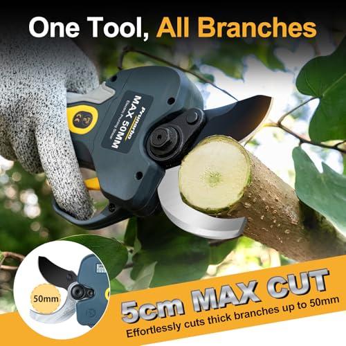 50mm 2" Professional Electric Pruning Shears Kit | Heavy Duty Secateurs for Hardwood, Orchards & Vineyards, with 2×4000mAh Batteries, Compatible with Makita and Extension Pole - style: PR-E50
