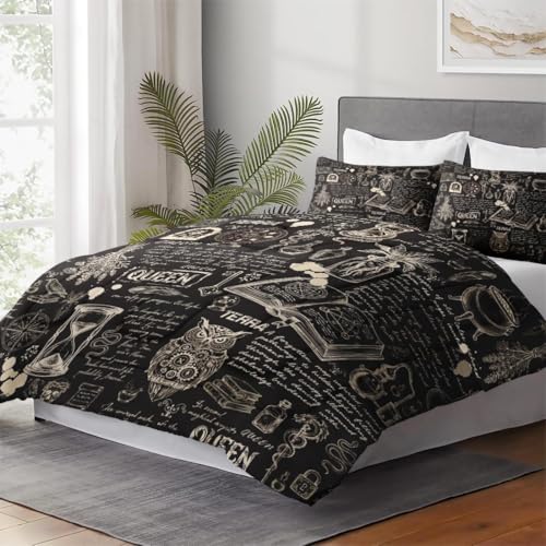 WeCozy Full Comforter Set, 3 Pieces Gothic Goth Bedding, All Season | Bat Chemistry Science Dark Academia Medieval Soft Comforter with 2 Pillowcases for Kids and Adults Room Bedroom Bed Decor - color: Multi 3, size: Full