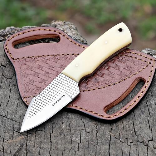 Custom Handmade 7'' fixed blade hoof rasp knife/Cow boy knife/Damascus steel Bull cutter knife, cowboy knives with pancake leather sheath (SUSA 120) - color: SUSA 120