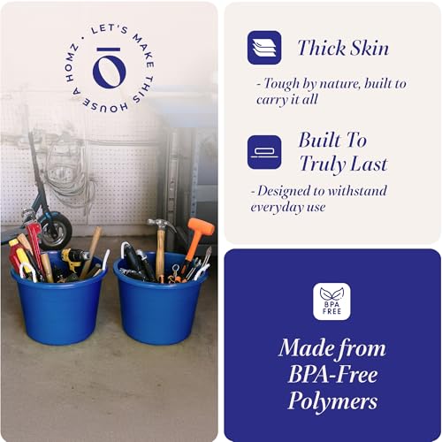HOMZ 2-Pack Utility Tub, Large Plastic Storage Bucket with Rope Handles, 17 Gallon, Blue - Portable Indoor and Outdoor Buckets for Kitchen, Laundry, Garden, Bathroom, and Garage Organization - color: Blue