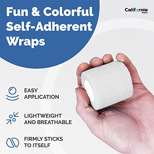 California Basics Self Adhesive Bandage Wrap - Self Adhering Non Woven Cohesive Bandage Rolls - Stretch Wrap - Multi Colored Athletic Tape for Wrist - Waterproof (2 inch- 12 Pack- White) - color: White, size: 2 Inch x 5 yard- Pack of 12