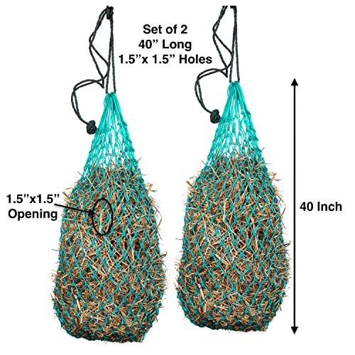 Majestic Ally 2 pcs Ultra Slow Feed 1.5"x1.5" Holes 40” Hay Net for Horses and livestocks (Turquoise) - color: Turquoise