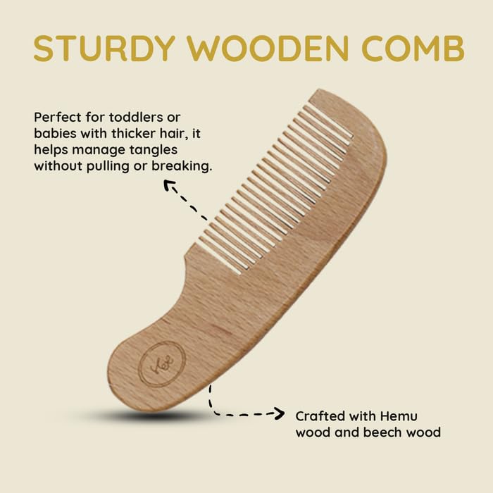 Wooden Baby Brush Set - 3 Pack | Massage Brush, Soft Goat Hair Cradle Cap Brush & Sturdy Wooden Comb for Tangle-Free Baby Hair Grooming | Pull-Free, Gentle on Baby’s Scalp