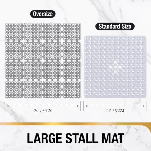 HITSLAM Shower Mat Anti Slip, 24x24 Inch Cut to Fit No Odor Soft TPE Shower Stall Mat, Square Bath Mat with Suction Cups and Drain Holes, Soft on Feet, Dark Grey - color: Dark Grey