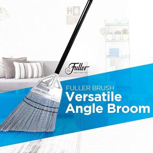 Fuller Brush Angle Broom – Heavy Duty Broom with Split End Bristles, Steel Handle, Indoor/Outdoor Floor Sweeper for Home, Garage, Patio
