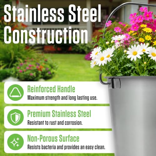 Grip Stainless Steel Bucket (2 Gallon) - Great for Pets, Cleaning, Food Prep - Hang on Fences, Cages, Kennels - Home, Garage, Workshop - size: 2 Gallon
