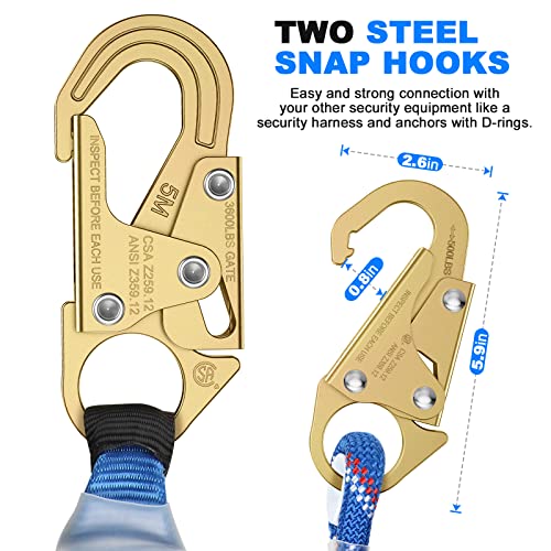 50FT Vertical Lifeline Assembly Fall Protection Rope | With Two Rope Grab Snap Hooks, Shock Absorber，Safety Climbing Equipment Roofing Safety Kit, CE ANSI - size: 50FT