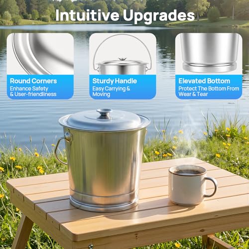 8L Stainless Steel Bucket with Lid & Handle, Silver Milk Pail | Metal Bucket Multipurpose Storage Container for Pet Food Rice Sand Ice - size: 8L