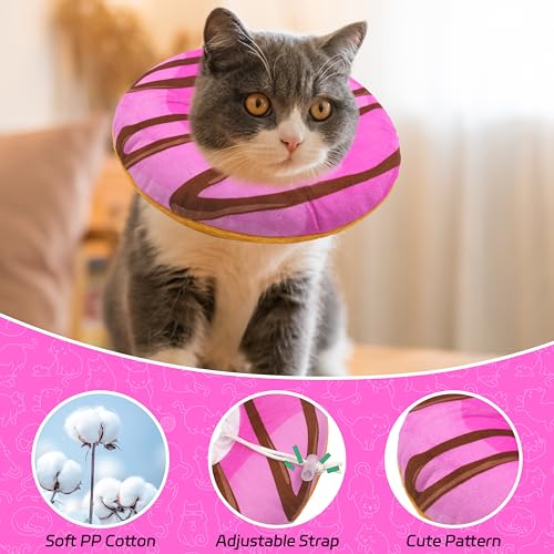 Seyezo Cat Cone Collar Soft, Adjustable Cat Recovery Cone, Pink, Small | Stop Licking, Cute Donut E Collar, Anti-Lick After Surgery, Elizabethan Collar for Kittens, Protective Neck Pillow - color: Pink, size: Small