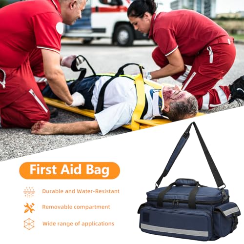 Medical Bag,First Aid Bag,Emergency Bag, Organizer Professional First Responder Trauma Bag with Detachable Dividers for Nurses,Home Health Care, EMT(Bag Only) - color: Blue
