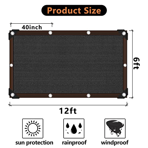 90% Black Shade Cloth, Resistant Mesh Tarp with Grommets, Garden Sun Protection Netting Cover with Taped Edge for Plant Greenhouse Patio Tomatoes Chicken Coop Barn Kennel, 6x12FT - size: 6x12FT