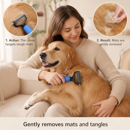Pet Grooming Brush, Double-Sided Deshedding Dematting Tool for Dogs & Cats, Detangling Tool For Matted Fur, Ideal For Medium Or Long Haired Breeds (2Mix) - color: 2Mix