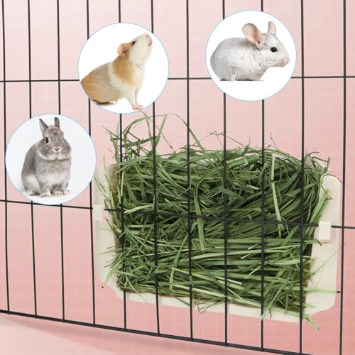 Hypeety Rabbit Hay Feeder Automatic Hay Rack for Guinea Pigs, White | Durable plastic holder, easy to fill, reduces hay waste, for rabbits/guinea pigs/chinchillas/small animals, cage accessories - color: White, size: 1pc