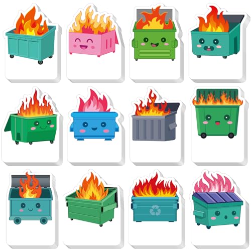 Yinder 24 Pads Fun Sticky Notes Kawaii Dumpster Fire Memo Pad Bulk | Cute Animal Cartoon Designs, Self Adhesive Tabs, Gift for Back to School Veterinary Office, Party Favor Supplies - style: Dumpster