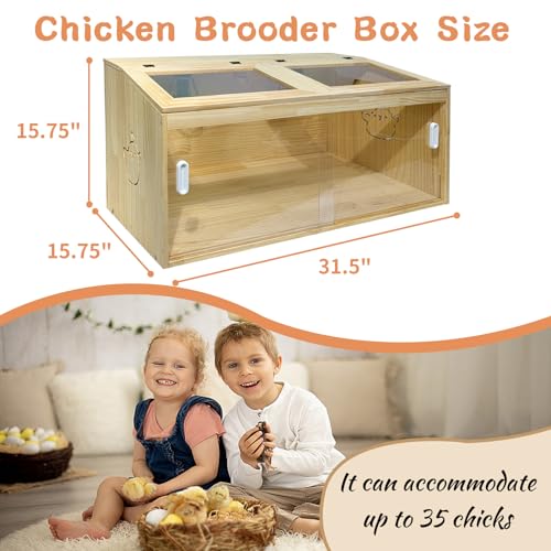 21-Piece Large Chicken Brooder Box 32", All-in-One Kit, Up to 35 Chicks Capacity, Brooder with Heat Lamps, Pee Pads, Thermometer, Cleaning Tools, Chick Brooder Box for Quail, Hamsters, Pattern A - size: 31.5"L x 15.75"W x 15.75"H