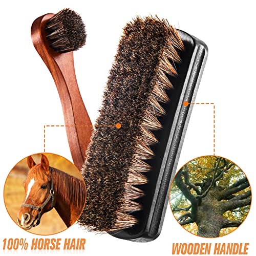 4 Pcs Horsehair Shine Shoes Brush Kit Polish Dauber Applicators Cleaning Leather Shoes Boots Care Brushes Suede Cleaner Brush with Microfiber Shoe Gloves(4 Pcs Style D) - style: 4 Pcs Style D