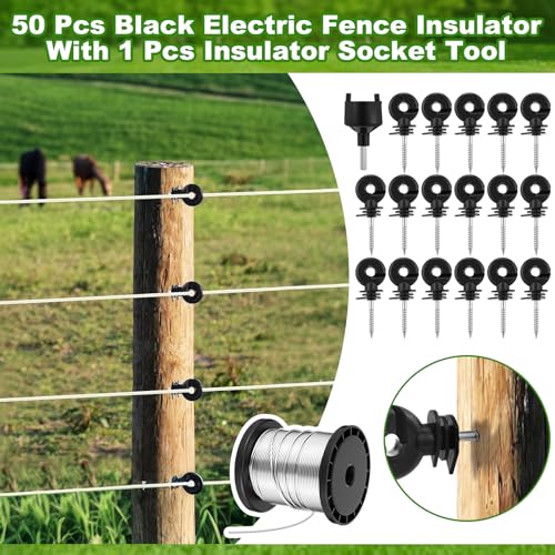 MorningRo 9J Electric Fence Charger Kit, 20 Miles Plug-in Fence with Display & Alarm, Input 12VDC/110-240VAC Output 12KV, 250ft Aluminum Wire 50 Insulators 1 Socket Tool for Livestock Cattle