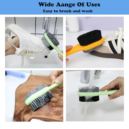 Cleaning Shoe Brushes Double-Sided Shoe Brush for Cleaning Soft bristled Silicone Brush Shoe Cleaner Brush Shoe Scrubbing Brush Multifunctional Long Handle Shoe Brush Scrub-2 Pack
