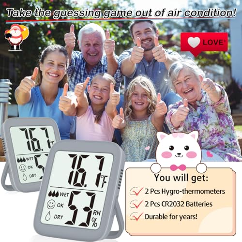 Antonki 2 Pack Room Thermometer Indoor Hygrometer | Monitor Temperature & Humidity, Accurate, Fast Read, Easy To View, Magnetic/Kickstand/Hanging, ℉/℃, w/ Battery, Compact - color: 2 Pcs* Space Grey