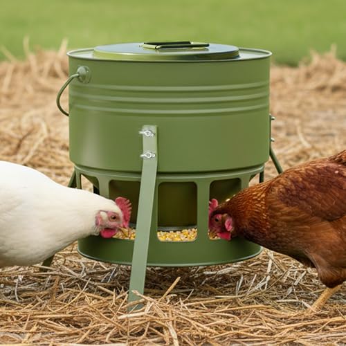 KOL Metal Chicken Feeder - 20lbs No Waste Chicken Feeder with 12 Ports, Powder Coated Rust-Proof Design & Smooth Edges for Safe Feeding (Avocado Green) - color: Avocado Green