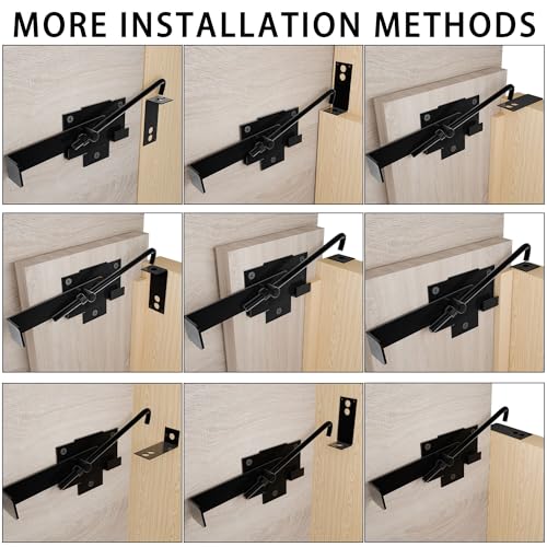 1Pack Barn Door Latch,Sliding Door Latch with Hook,Black Shed Cam Latch,7in Adjustable Lock Lever,for Farm Garden Courtyard Wooden Door,Pet Partition Door