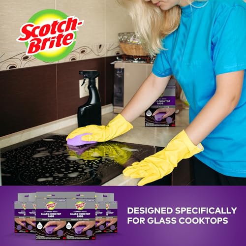 Scotch-Brite Glass Cooktop Pads, Scratch-Free & Non-Abrasive Scrubbers for Glass or Ceramic Stovetops, Cleans Burnt-On Messes with Just Water, Reusable Dishwasher-Safe Design (12 Pads) - size: 12 Pads