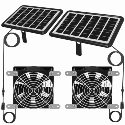 Powerful Solar Exhaust Fans, with Dual Install-Free 30W Solar Panels, Cloudy Days Working, Waterproof Solar Powered Cooling Fan for Ventilation in Greenhouse, Pet House, Chicken Coop, Garage
