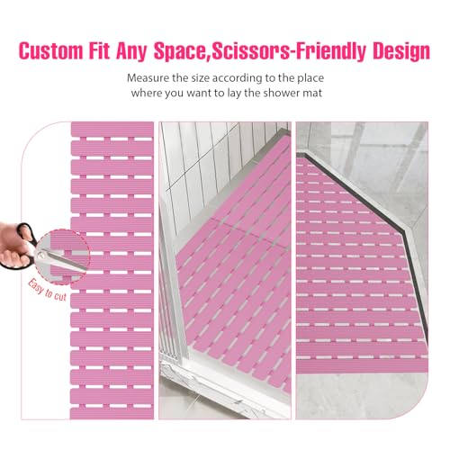 Shower Mat Non-Slip Bath Mat for Tub and Shower Stall,236 Suction Cups with Drain Holes, Quick Dry Machine Washable, Extra Grip for Stand Up Showers, Bathroom Essentials 24x24 Inch (Pink) - color: Pink