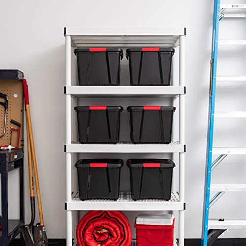 IRIS USA 6-Pack 40 Quart Storage Bins with Lids, Black | Black finish conceals stored items. Perfect for moving, blankets, clothing, and garage storage. Nestable design saves space - size: 40 Qt, style: 6 Pack