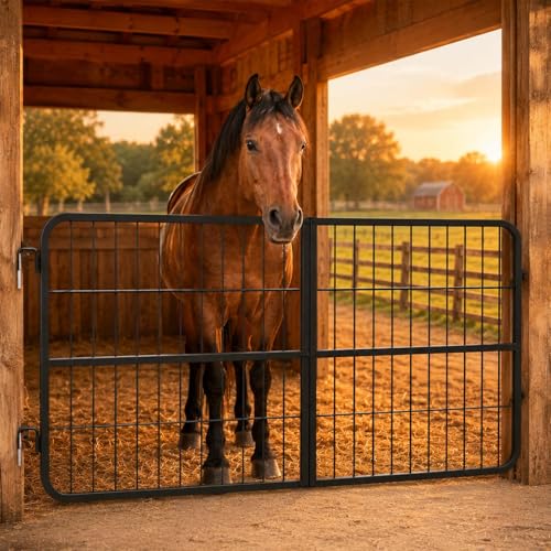48"* 24" Horse Stall Gate, Heavy Duty Stall Guard for Horses, Alloy Steel Horse Gate with Double-Layer Grid & Galvanized Rustproof Coating, Adjustable Height for Tack Room - size: 48*24*0.8in