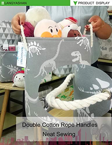 Round Thick Laundry Basket Collapsible Organizer Boys Dinosaur skeleton | Canvas Foldable Storage Hamper Sturdy Rope Handles for Household Gift Baskets Bedroom Clothes Toys Children Nursery - color: Gray Dinosaur skeleton