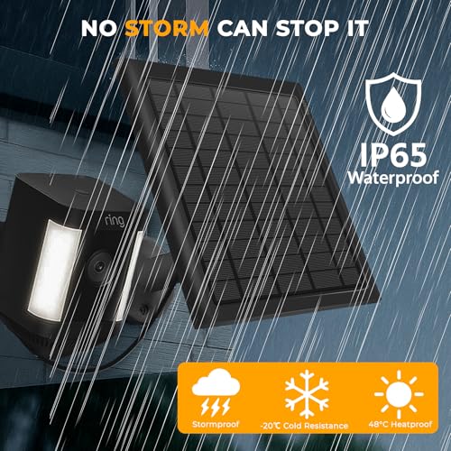 3-Pack 8W Solar Panel Chargers for Ring Cameras with 10FT Cables | Compatible with Stick Up Cam/Plus Battery, Spotlight Cam Plus/Pro Battery, Includes USB-C/DC/Micro Adapters, Stays Powered - color: Black
