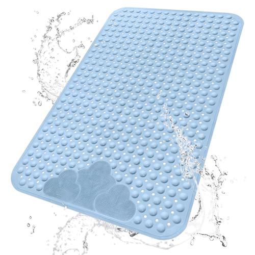 Extra Large Shower Foot Scrubber Mat, Yonala 47x32 Inch Non Slip Shower Mats for Elderly, Anti Slip Shower Mat with Suction Cups, Soft Trimmable TPE Shower Mat for Walk in Shower Stall, Heavy Mat - color: Blue