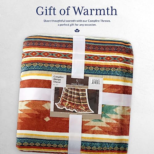 Paseo Road Indigo Hill by HiEnd Accents Del Sol 54x68 Sherpa Throw Blanket | Aztec Tribal Navajo Print, Western Southwestern-Style Fleece Blanket for the Couch, Sofa, Bed, or Camping - color: Del Sol Aztec