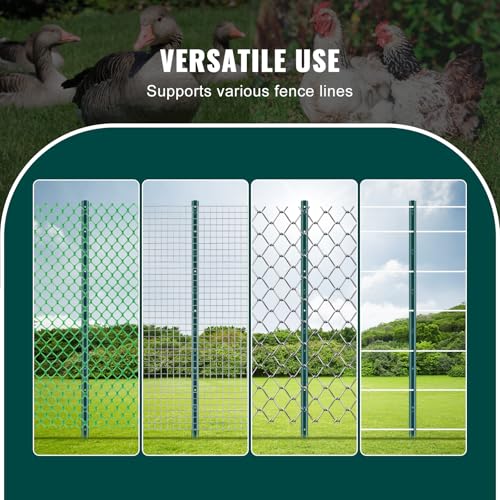 VEVOR 4 Feet U-Channel Metal Fence Post, 10 Pack with 20 Zip Ties & 20 Clips, Sturdy Steel Stakes for Garden Yard, Lawn, Farms and Outdoor Wire Fencing, Green - size: 4 Feet 10 Pack