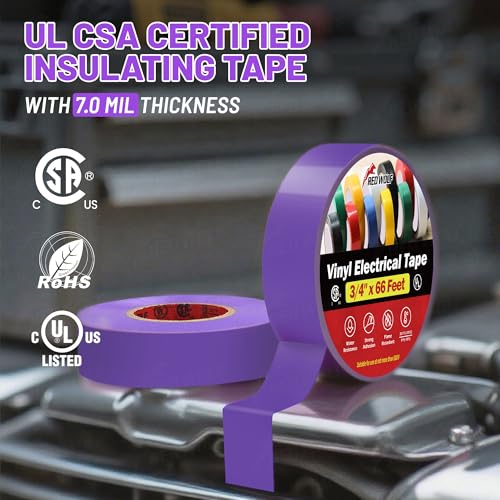 RED WOLF 10 Pack Purple Electrical Tape 3/4 Inch x 66 Ft Industrial Grade UL/CSA Listed 7 Mil Thick Flame Retardant High Temp Waterproof Electrical PVC Tape Electric Super Vinyl Rated 600V - color: Purple