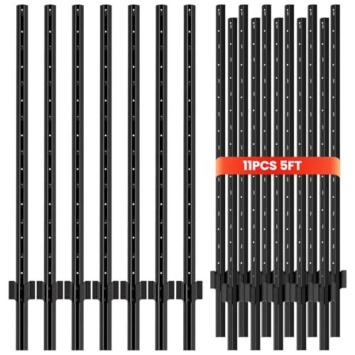 11 Pack Metal Fence Posts,5 FT Garden Fence Post,T Post for Wire Fence, No Dig Steel U Post Fencing，Black Garden Stakes for Temporary Fencing, Electric Fence Wire, Corner Anchorr - size: 5ft-11PCS