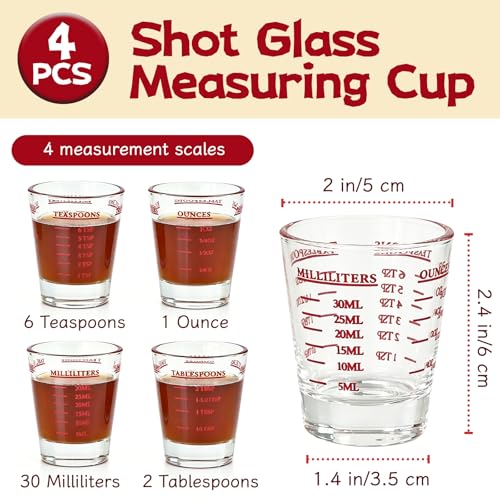 4 Pack Shot Glass Measuring Cup,Espresso Shot Glasses Liquid Heavy,Thick Base Liquid Measuring Cup for Mixing Cocktails Preparing Dessert (1 OZ, 2 TBS, 6 TSP, 30 ML) - color: 4 Pack Shot Glass Measuring Cup
