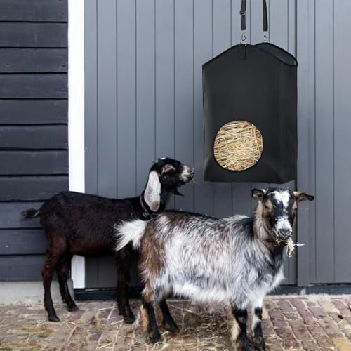 Goat Hay Feeder, Hay Bags for Horses, Sheep, with Adjustable Open Feed Hole for Slow Feeding-Black - color: Black