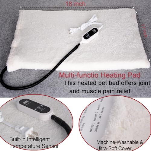 Pet Heating Pad,LED Real-Time Display of Heating Pad Temperature,Heated Bed for Dogs Cats, Preset temperatureand time,with Includes Soft Washable Fleece cover17 X 18" - size: 17*18