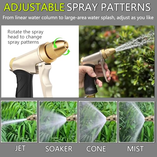 Garden Hose Nozzle, Heavy Duty Hose Nozzle | Metal Water Hose Nozzle with Non-Slip Grip, High Pressure, 4 Adjustable Spray Patterns for Garden, Car Washing & Pet Bathing