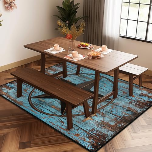 Western Area Rug 4x6,Rustic Barn Texas Star on Old Wooden Plank,Teal Carpets for Living Room,Ultra-Thin Washable Throw Rugs Indoor Non Slip Accent Floor Mats for Bedroom,Dining Room,Laundry Room - size: 4'x6'