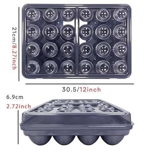 24 Grid Egg Storage Box for Refrigerator Kitchen Camping RV | Stackable BPA-Free Holder, Large Capacity Organizer Box With Lid, Portable Countertop Pantry Storage, Blue 1 Pack