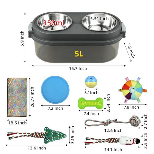 2 in 1 Elevated Dog Bowls with Pet Toys Storage Container, Basic Dog Bowls with Pet Food Storage Box