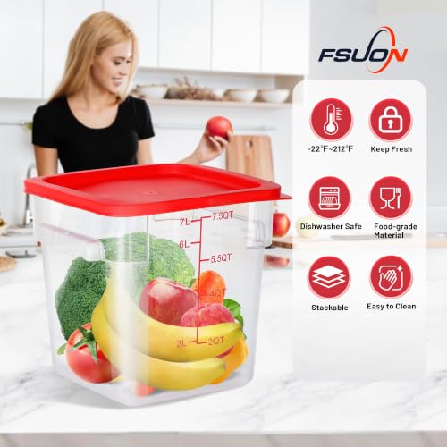 4 Pack 8 Qt Square Polycarbonate Food Storage Containers with Lids | Clear BPA-free PC with lids, side handles, measurement scale and stackable design; for food prep, storage and freezer use. - color: 8Qt