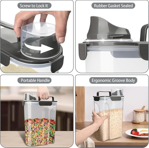 Komzon Rice Storage Containers, Airtight Cereal Containers Storage 20+10 lb Extra Large, BPA Free Rice dispenser with Pouring Spout, Pet Dog Cat Bird Food Container - color: 10lb+20lb grey