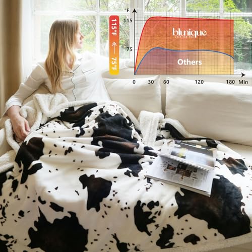 Heated Blanket Twin Blanket - Fast Heating Electric Blanket, Soft Heated Throw with 4 Time Settings,10 Heating Settings, Warm Gifts for Women Mom Grandma(62" x 84" Cow Print White) - color: 01 - Black Ombre-white, size: Twin 62" x 84"