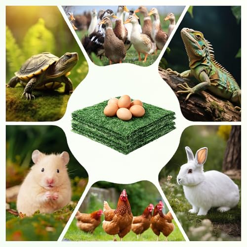 8 Pack Chicken Nesting Pads 12''x12'', Washable Chicken Coop Laying Mats, Reusable Artificial Grass Box Liners for Hen Coop Egg Duck Chicks Goose, Pets Indoor Outdoor Green ﻿