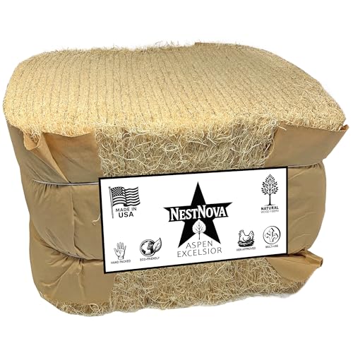 NestNova™ Aspen Nesting Pads for Chickens – 40 Pack 13x13 Excelsior Liners | USA-Grown Aspen, Cleaner Eggs, Kraft-Backed Coop Bedding for Laying Hens - 40 Pads - size: 40 Pads (Bundle)